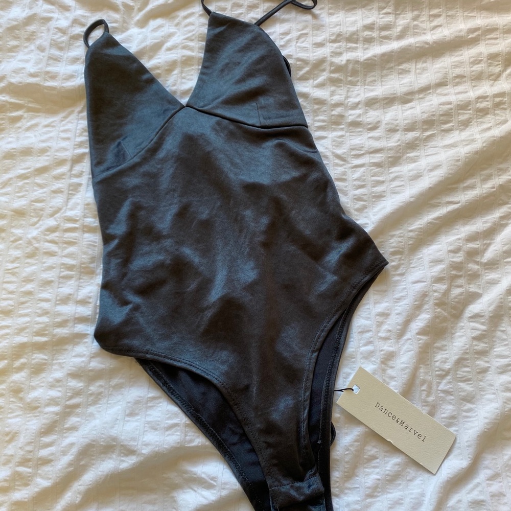 NWT Dance and Marvel lace up satin bodysuit
